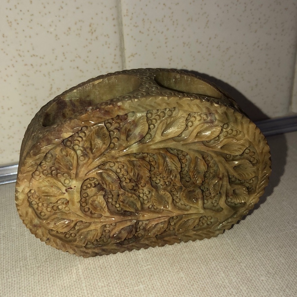 Vintage Soapstone Home‎ Decor Pen Holder Stone Carving